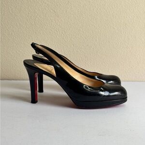 Christian Louboutin Slingback Pumps Black Patent Leather Heels Size 36